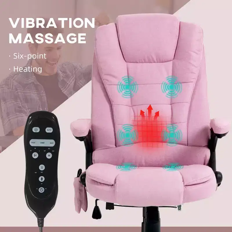 6 Point Vibrating Massage Office Chair with Heat, Linen High Back Massage Desk Chair with Reclining Backrest