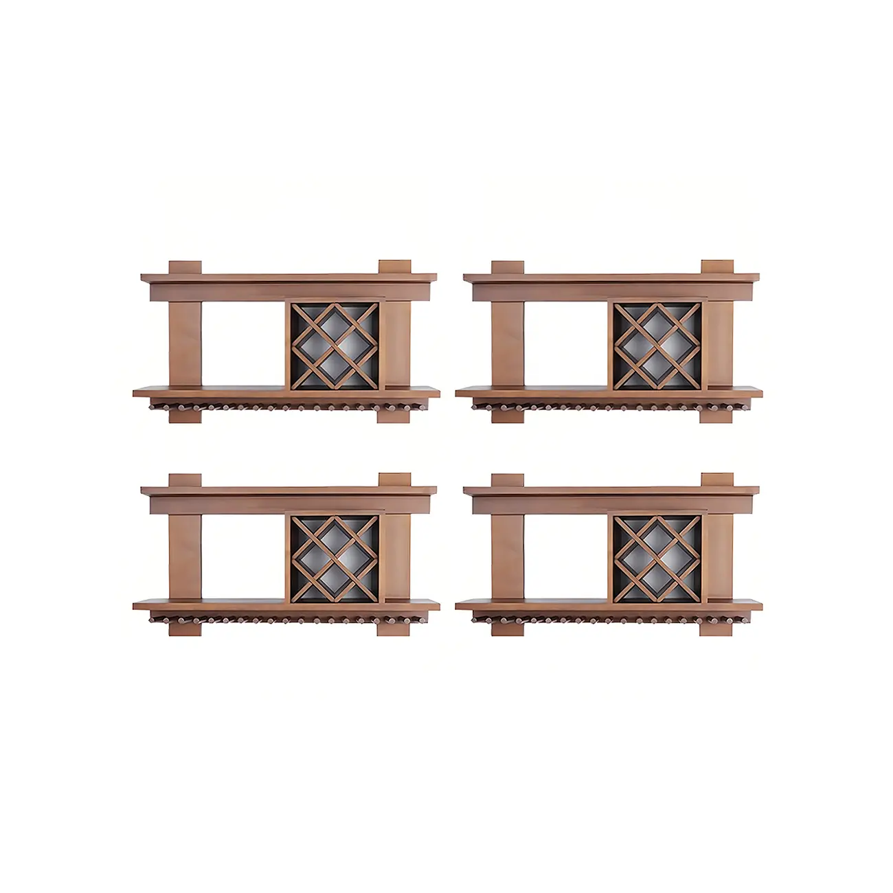 Pine Wooden Wall-Mounted Display Open Wine Bottle & Glass Rack