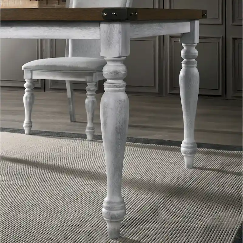 Roundhill Furniture Salines Two-tone Wood Turned Leg Dining Table, Rustic White and Oak