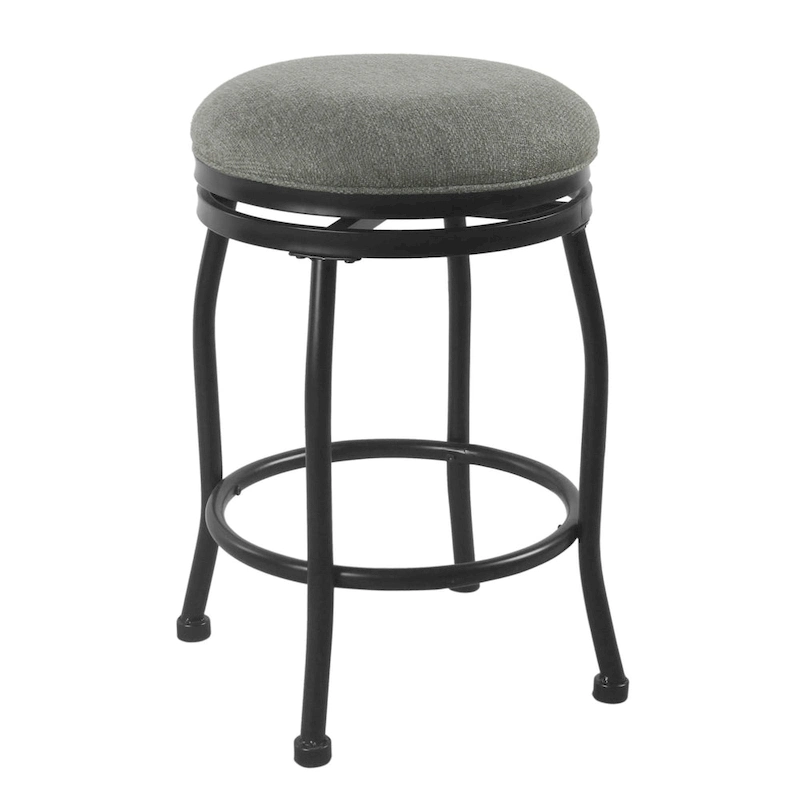 Metal Counter Stool with Swivelling Fabric Padded Seat, Gray and Black
