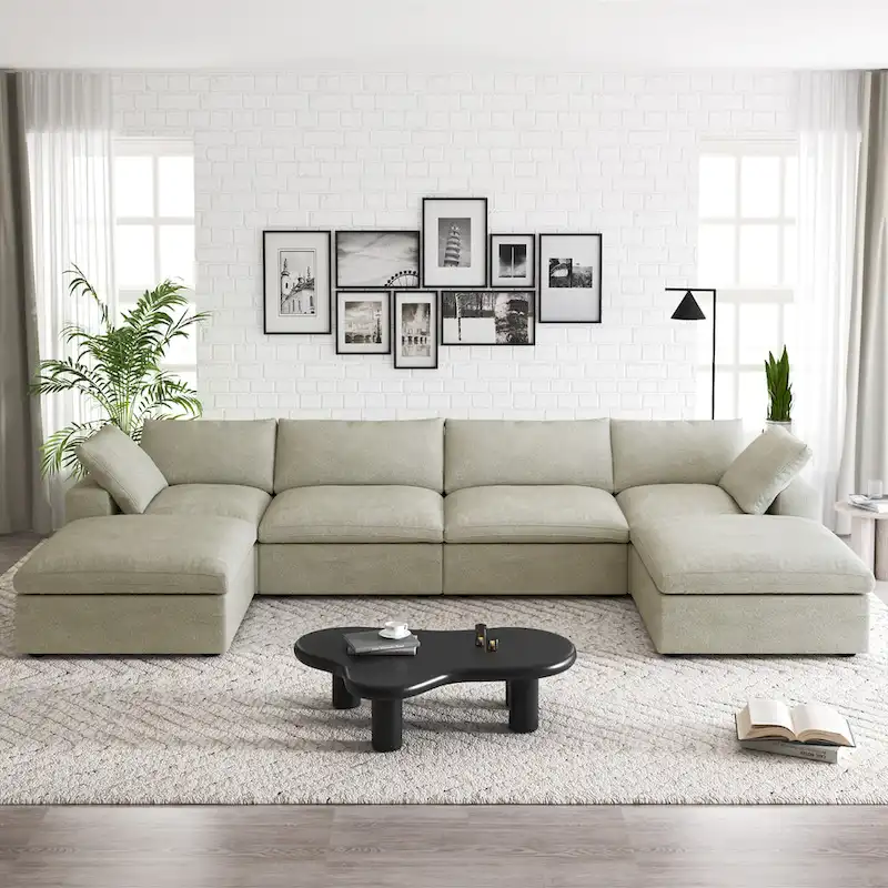 160 Widen Sectional Sofa Down Filled U-Shaped Couch 4 Seater with 2 Ottoman