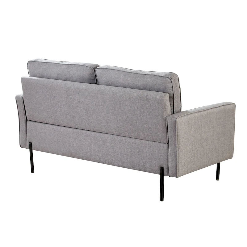 Snowhill 57W Modern Linen Loveseat, 2-Seater, Matte Black Metal Legs