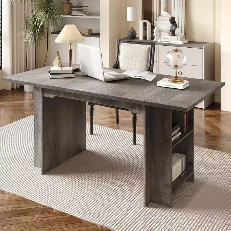 TROPOW 63 Inch Dining Table with 4 Storage Shelves, Seats 4-6, Wooden Kitchen Table with Large Tabletop for Living Room, Easy Assembly
