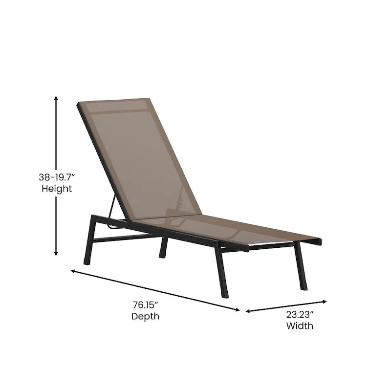 Set of 2 All-Weather Textilene Adjustable Chaise Lounge Chairs with Arms