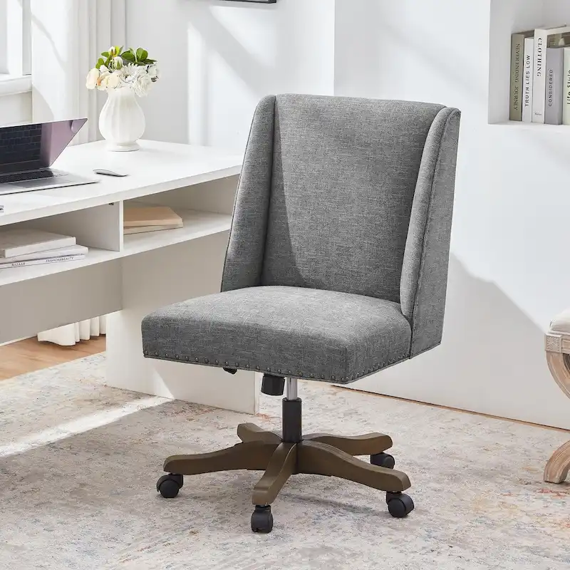 Linen Swivel Office Chair with Wheels – Grey / Beige / Green, Adjustable Height, For 1 Person