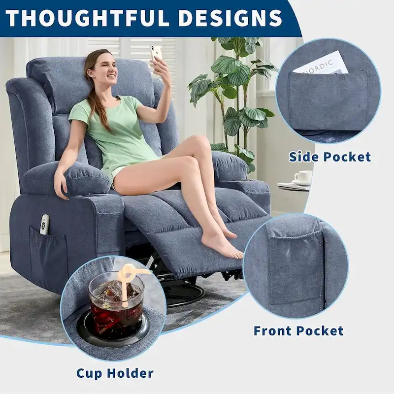 Recliner Chair, Rocking Chairs with Massage and Heat, Side Pockets and Cup Holder