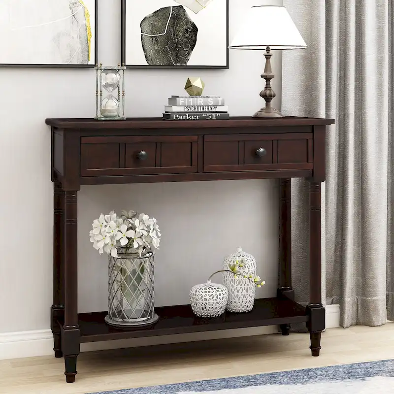 Modern Console Table with Two Drawers and Bottom Shelf