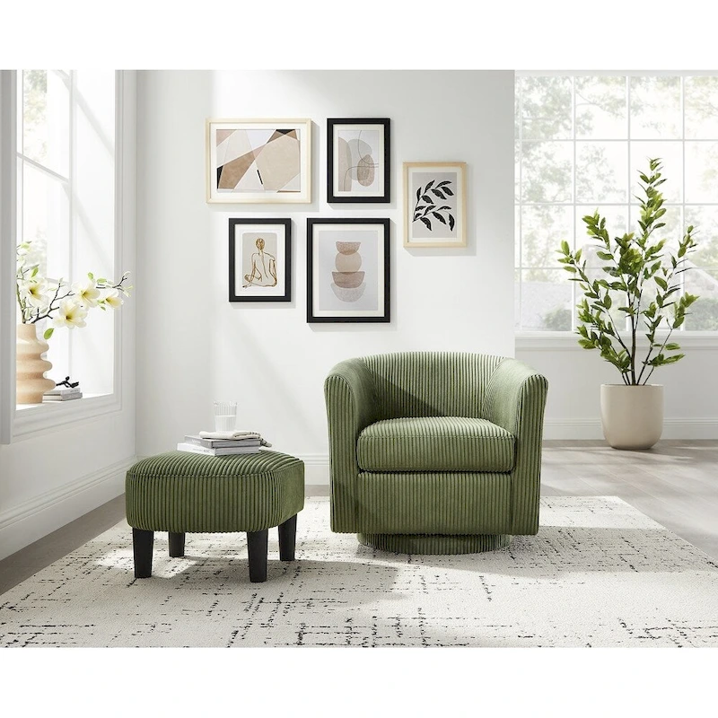 Swivel Accent Single Sofa Chair with Ottoman