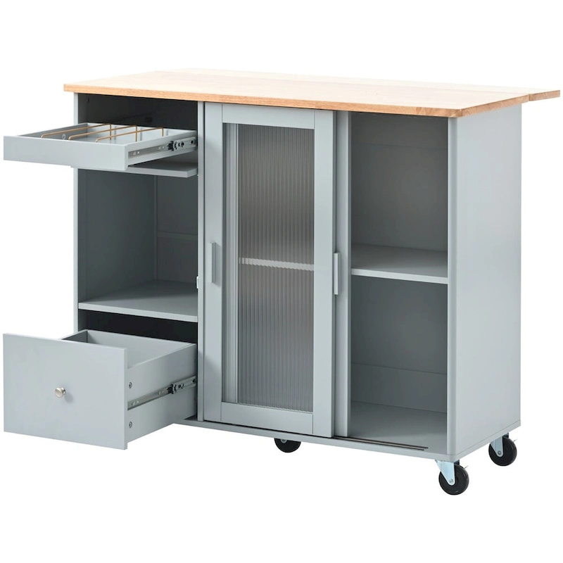 Merax Large Kitchen Island Cart with an Adjustable Shelf and 2 Drawers
