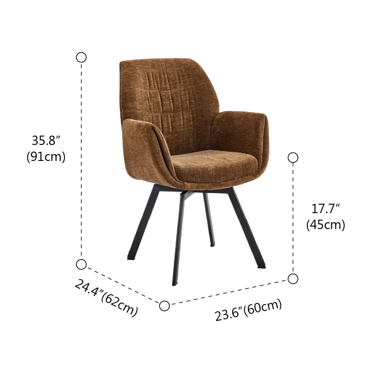 Brown Curved Back Chenille Arm Chair Dining Chairs