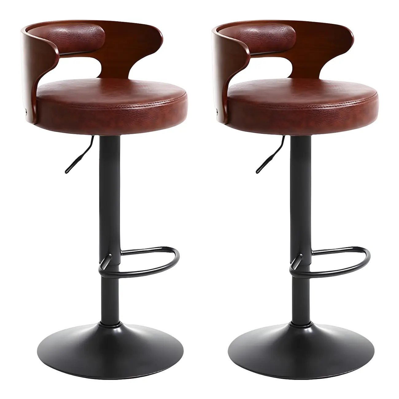 Adjustable Round Leather Swivel Bar Stools with Back