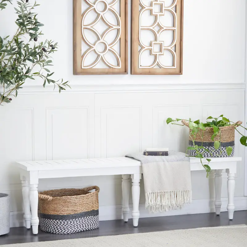 Wood Long Slim Bench - White - Roche River Decor - 12Wx63Lx18H