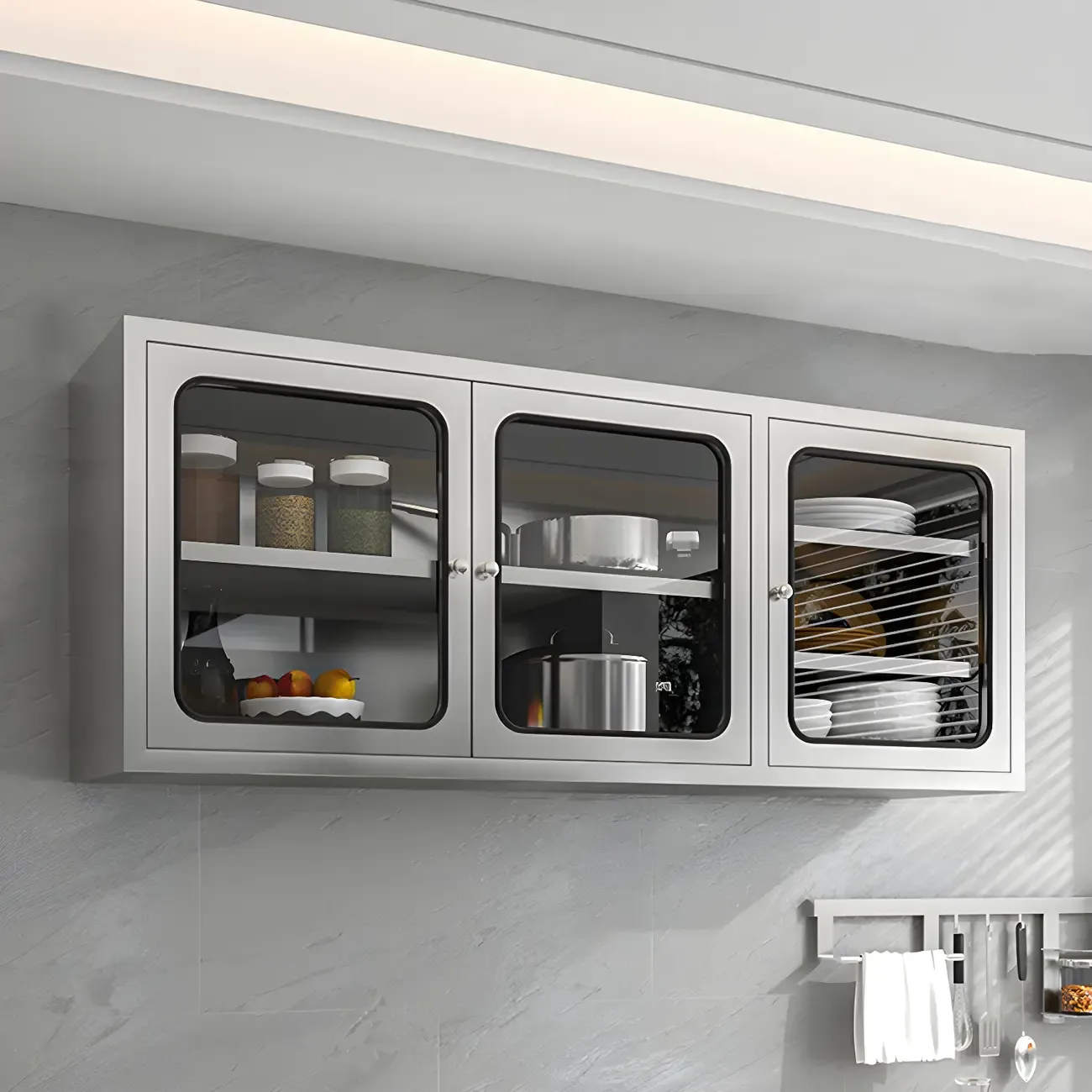 Adjustable Stainless Steel Wall-Mounted China Cabinet