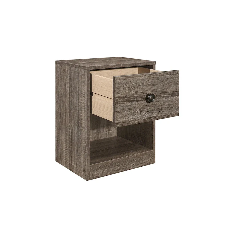 Nightstand with Drawer & Open Shelf, Light Oak / Grey, Single