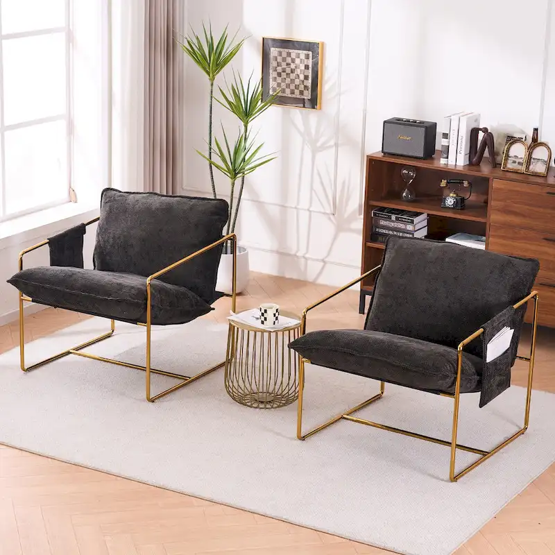 30.7  Arm Chair with Metal Frame and Gold Accents (Set of 2)