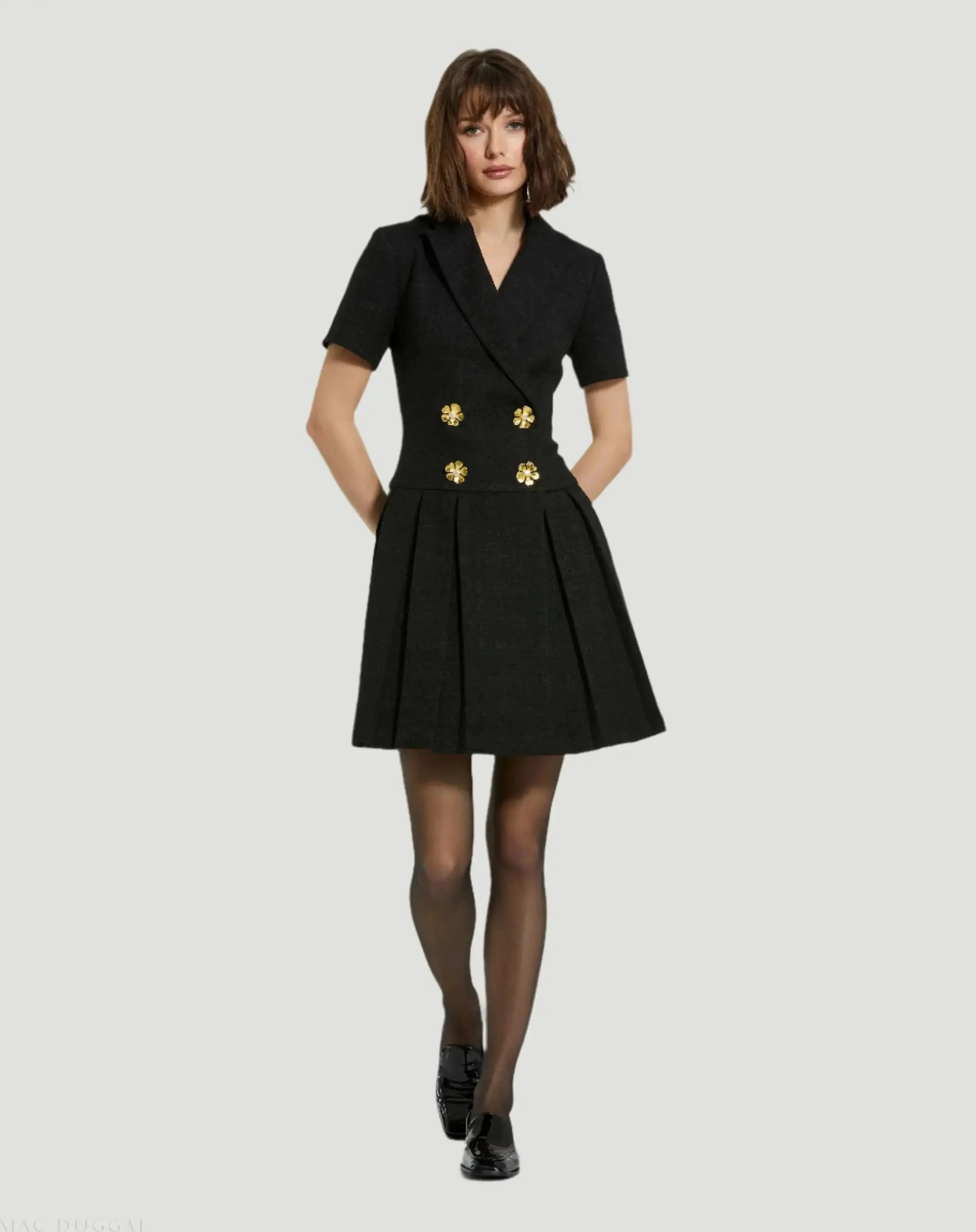 Black Tweed Short Sleeve Blazer Mini Dress
