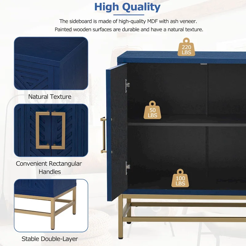 Navy / Black / Espresso Retro 2-Door Sideboard with Adjustable Shelves & Metal Legs