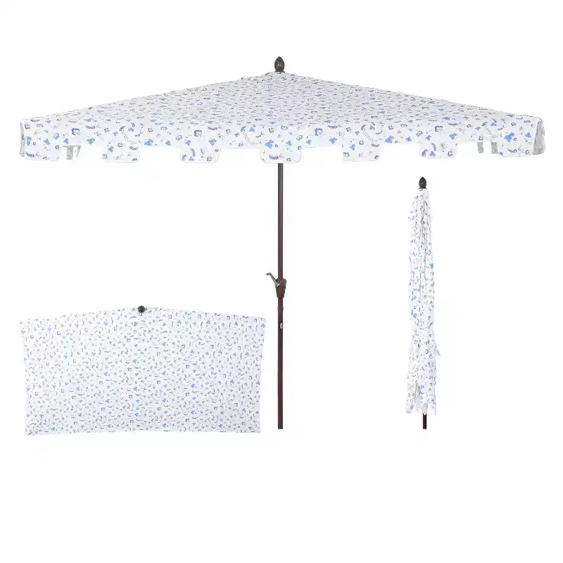 JONATHAN Y Sidney 9 ft. Classic MidCentury Rectangular Half Market Patio Umbrella with Crank, Wind Vent and UV Protection