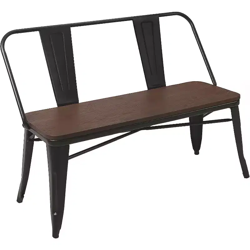 Erommy 42in Dining Bench, Entryway Bench with Back, Farmhouse Metal Dining Bench, Industrial Mid-Century 3 Person Rustic Spindle Bench