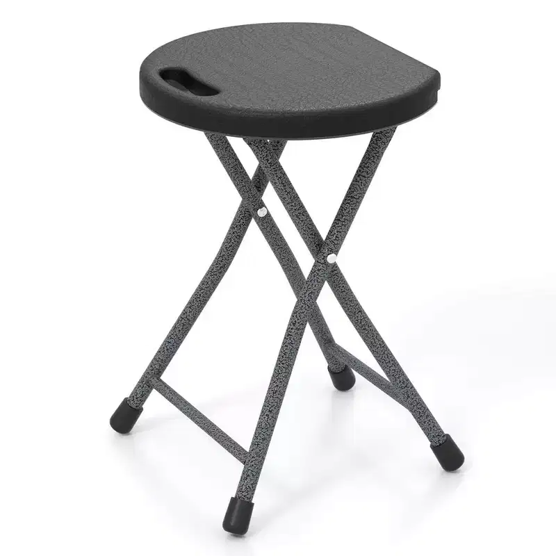 Costway 1/2 PCS 18H Folding Stool Portable & Foldable Camping Chair with Built-in Handle Black