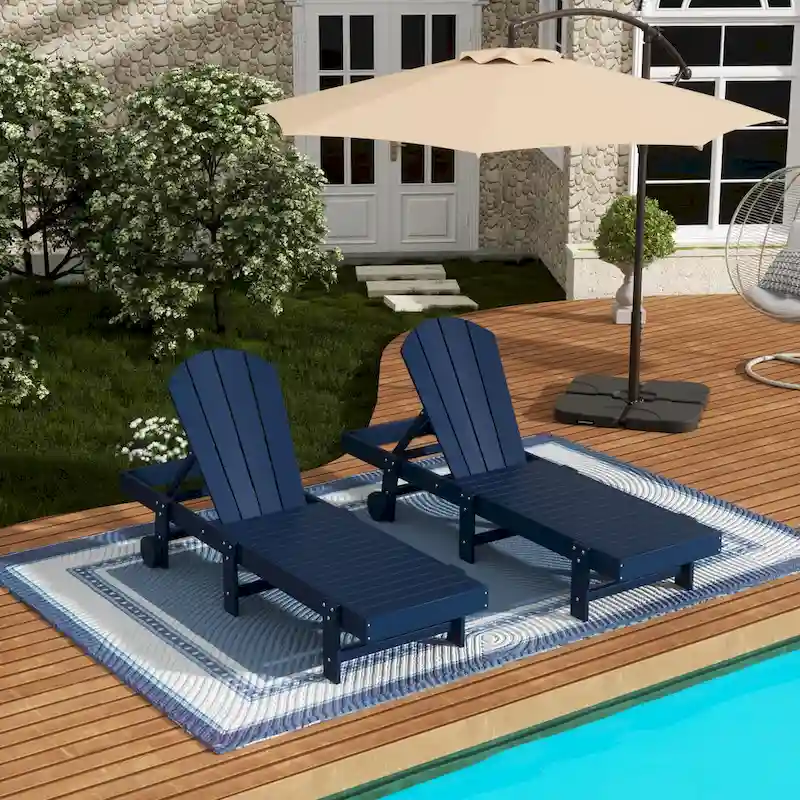 Polytrends Laguna Hdpe All Weather Outdoor Patio Pool Reclining Armless Chaise Lounge With Wheels (Set Of 2)
