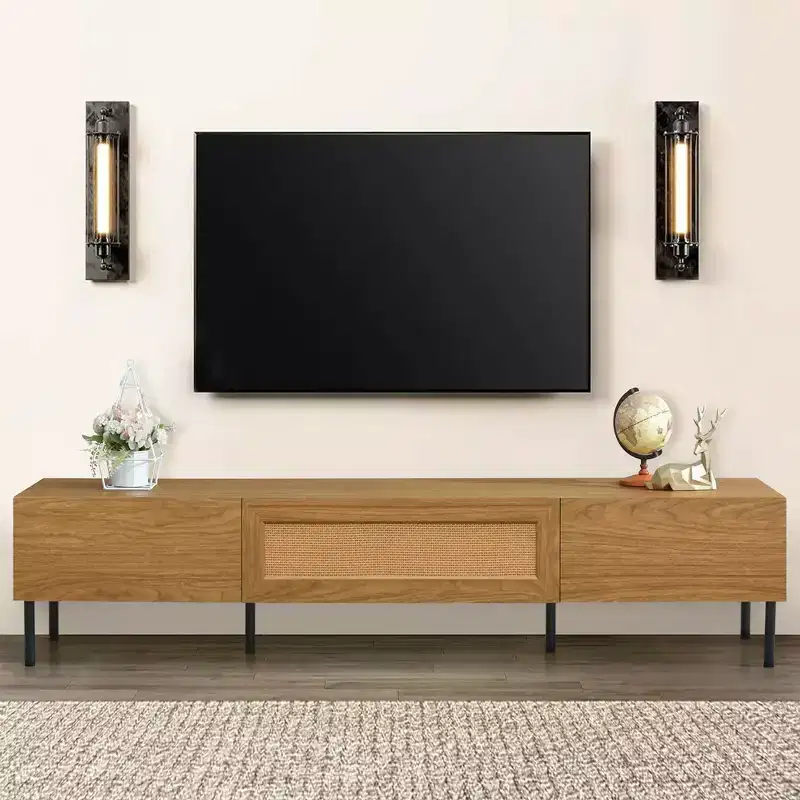 MAYEERTY TV Stand for TVs up to 80, Modern Framhouse Media Console,Entertainment Center with Metal Legs, Tv Cabinet for Living Room