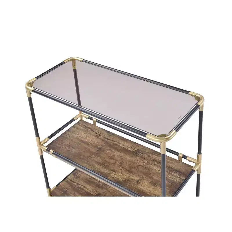 Acme Furniture Heleris Console Table Smoky Glass Top/Black/Gold Finish