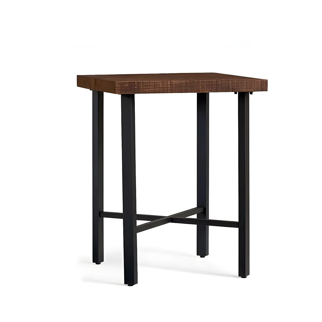 Industrial Square Bar Tables Brown Pine Wood Metal Trestle