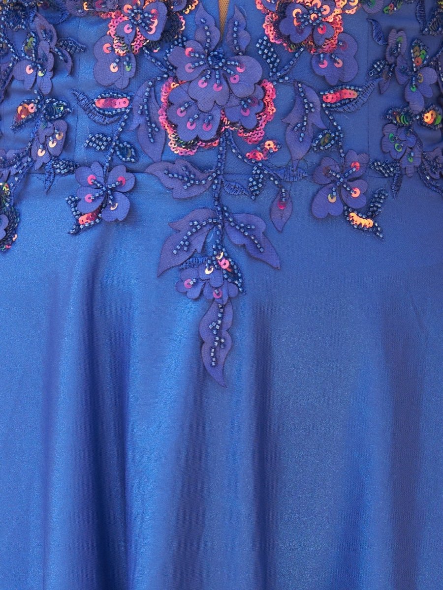 Royal Blue - A Line Satin V Neck Sequined Homecoming Dresses with Appliques