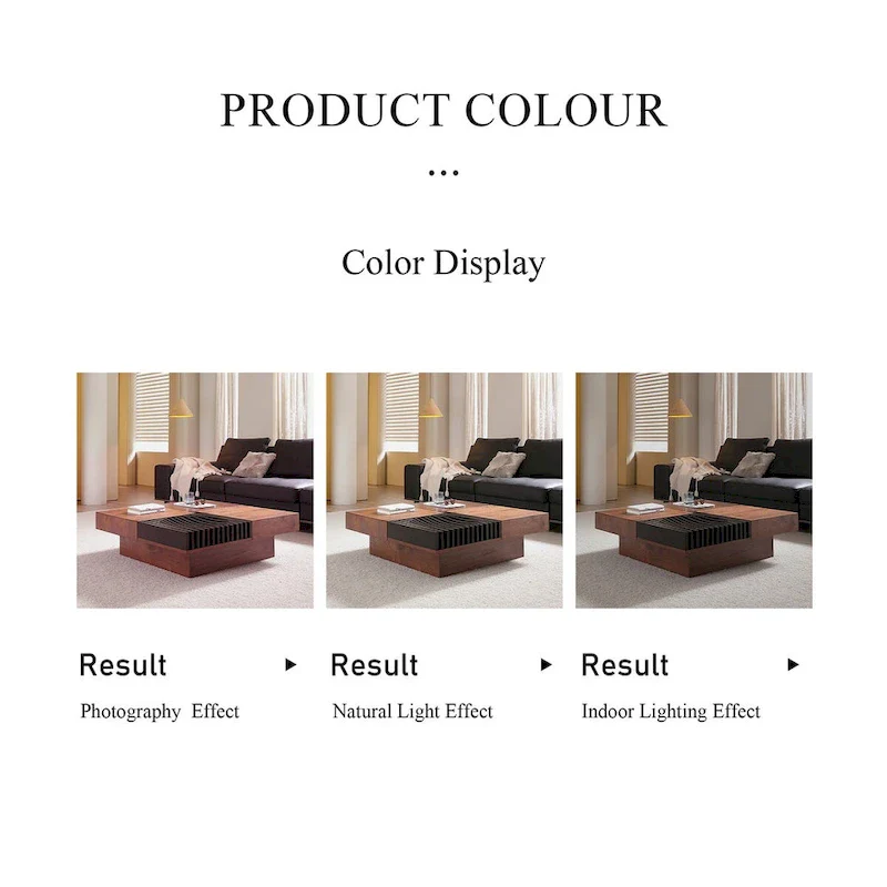 Mid-Century Modern Square Coffee Table Walnut Wood Finish Living Room Table