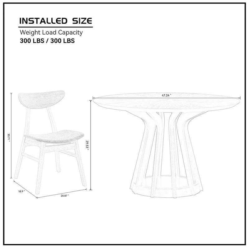 5 Pcs Solid Wood Dining Table Set, Round Kitchen Furniture Set with Wooden Pedestal Kitchen Table and 4 Upholstered Chairs