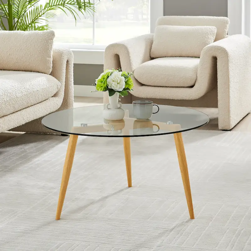 Danya B. Van Beuren Coffee Table with Taper Legs and Glass Tabletop