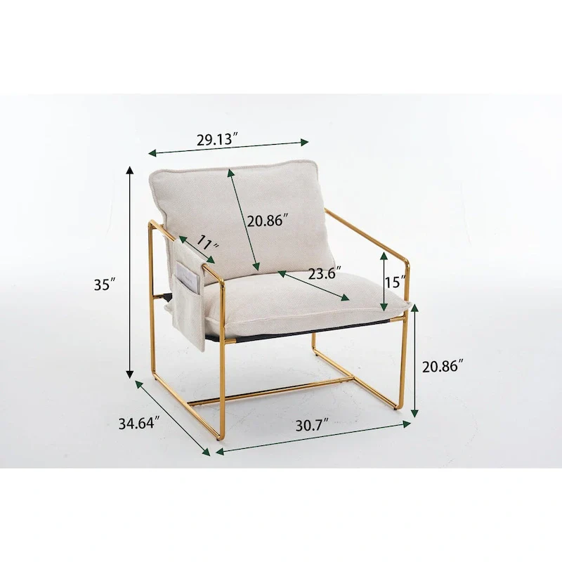 Upholstered Hanging Armchairs with Arm Pockets, Metal Frame