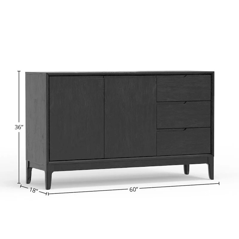 Vintage Black 3-Drawer 2-Cabinet Sideboard Server, Wood