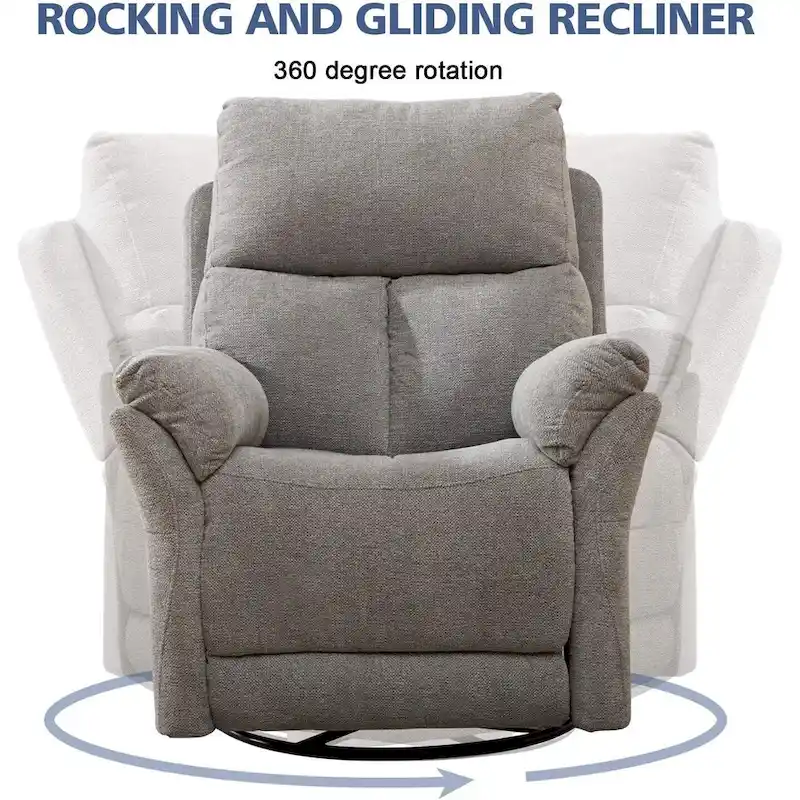 Fabric Overstuffed Swivel Rocker Manual Recliner Chair