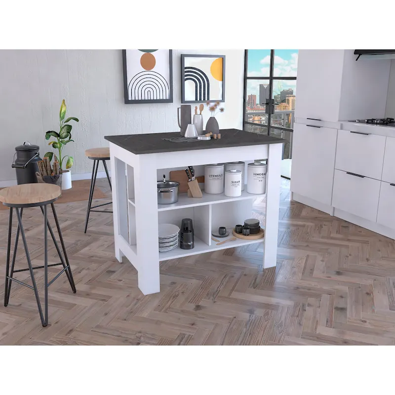 Kitchen Island with Four Legs, Three Shelves