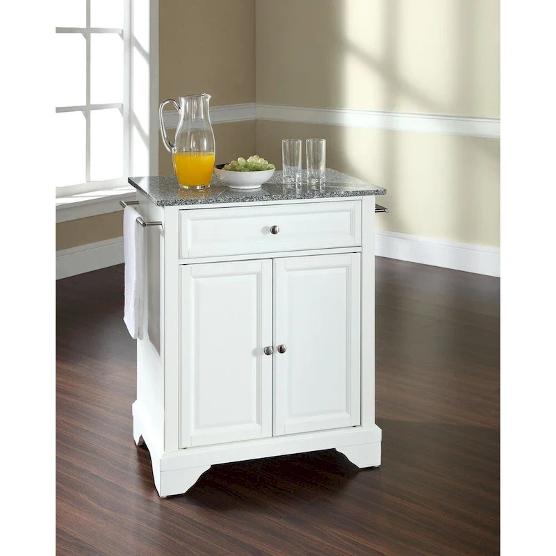 Crosley LaFayette Solid Granite Top Portable Kitchen Island in White Finish - 31 W x 18 D x 35 H