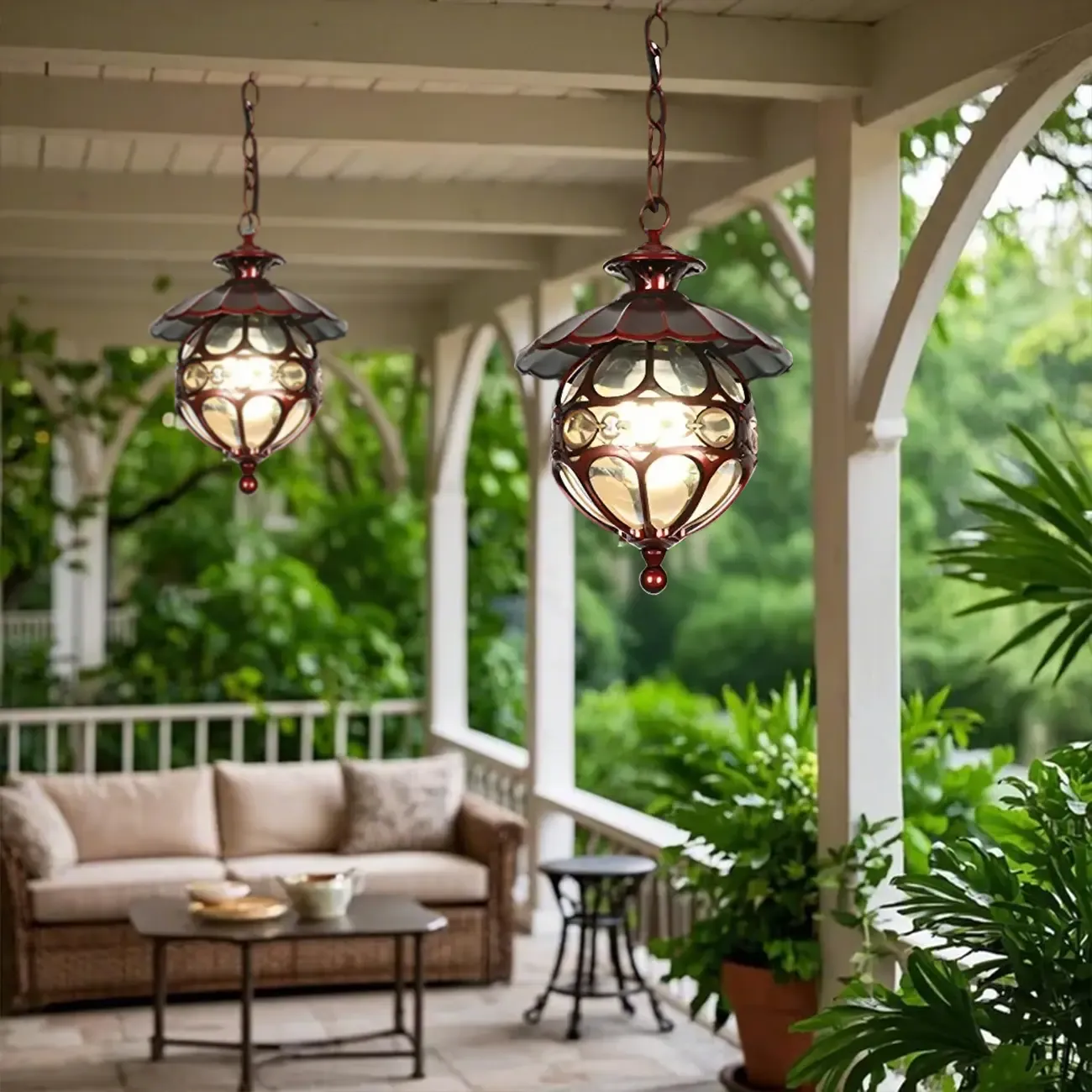 Vintage Bronze Glass Globe Outdoor Pendant Light