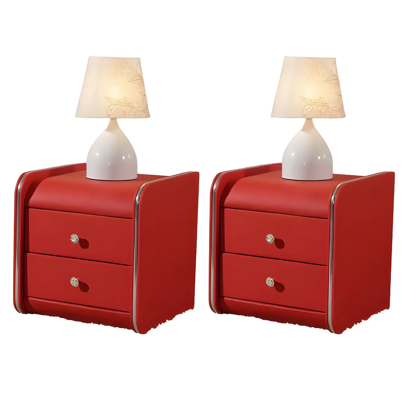 Luxurious Glossy Leather Wooden 2 Drawer Black Nightstand