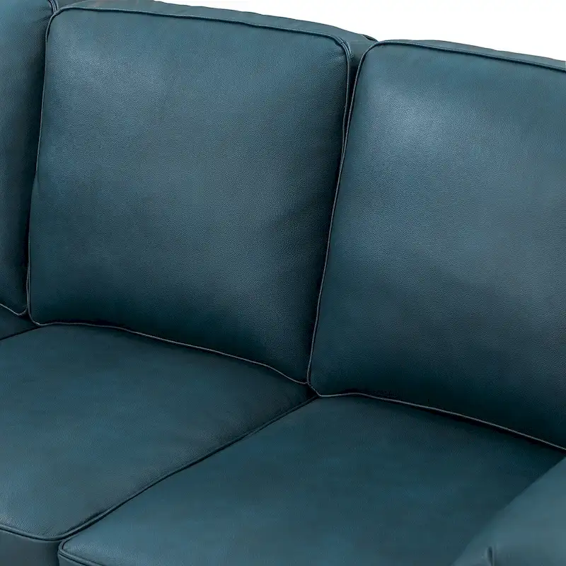 Rita Living Room 3-Seat Genuine Leather Sofa with Solid Wood Legs and Nailhead