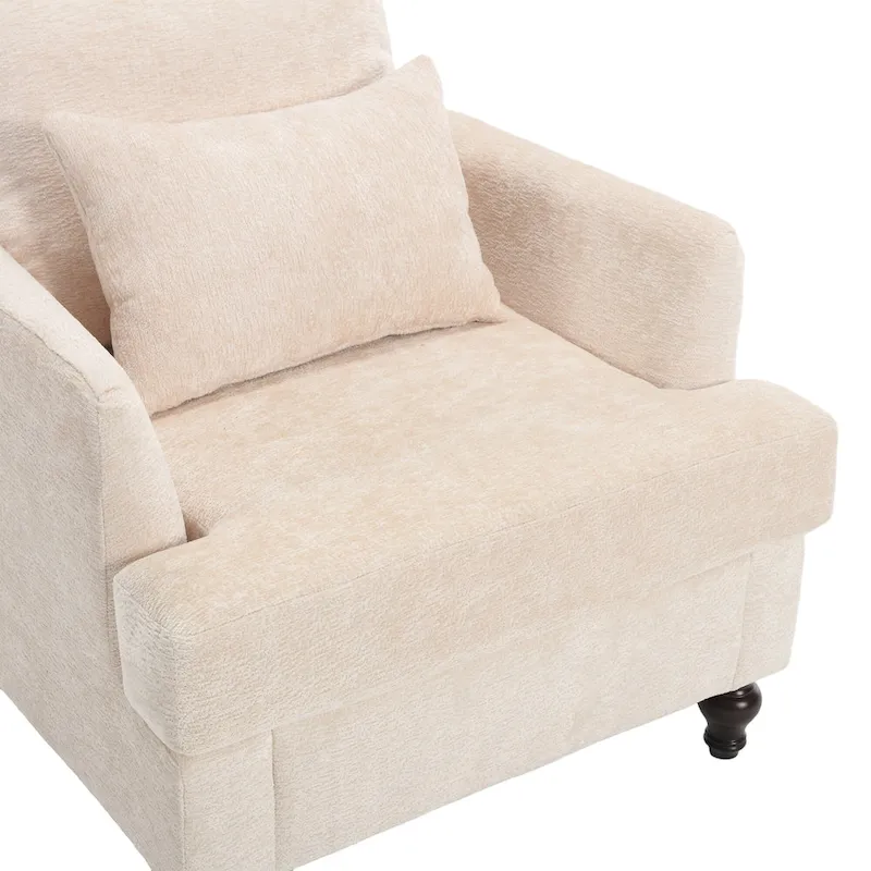Beige 29.53 Chenille Upholstered Arm Chair with Solid Wood Frame and Cushions