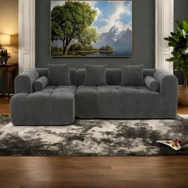 101.2 Chenille Modular Sectional Sofa with Deep Seating, Free-Combined Design and High-Density Foam Construction