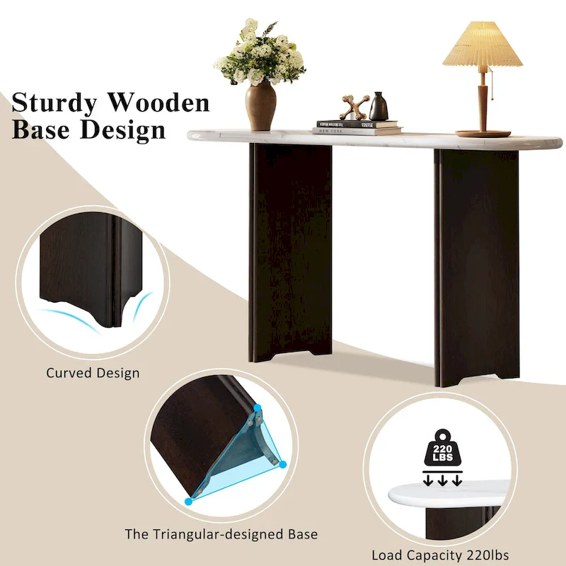 53.9  Console Table with Faux Marble Top & Wood Base