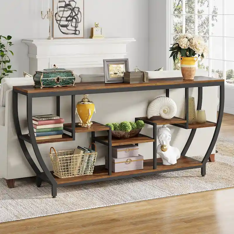 70.9 Inch Console Table with 7 Shelves – Narrow Sofa Table for Entryway, Hallway, or Living Room