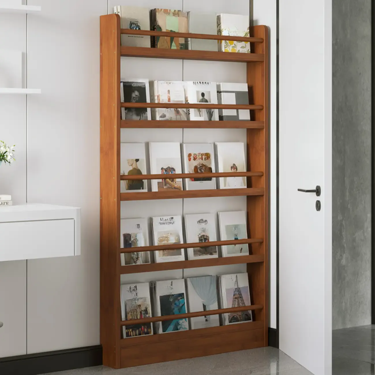 Rustic Brown Oak Bookcase Open Rectangular BookShelves