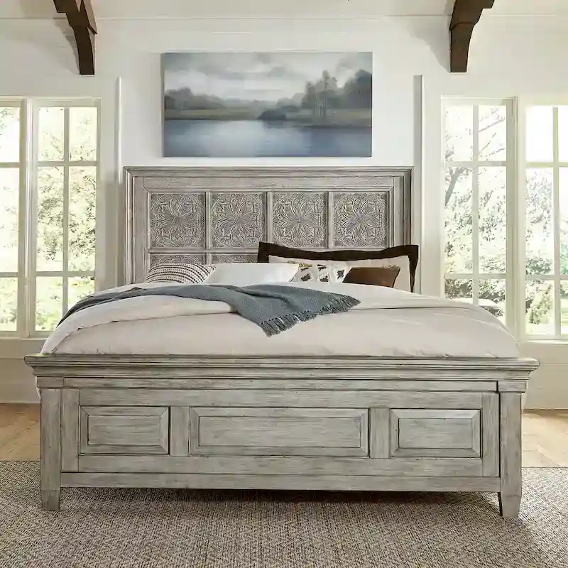 Antique White Tobacco King Panel Bed