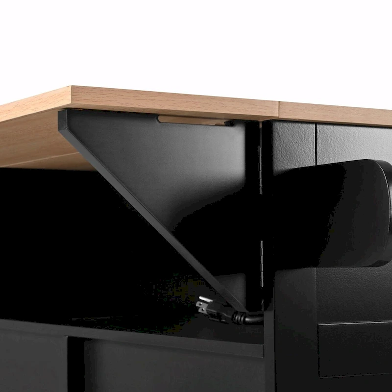 55.7 Kitchen Island with Drop Leaves, Rolling Cart with Power Outlet, Spice Rack, and 3 Drawers