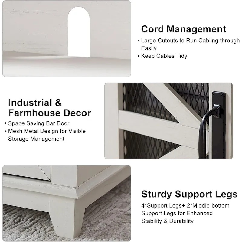 White Farmhouse TV Stand with Electric Fireplace