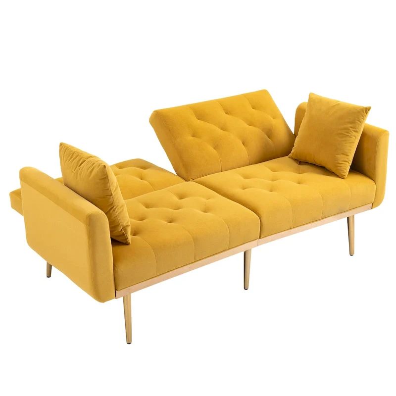 65.35 Velvet Futon Sofa Bed with Adjustable Backrest