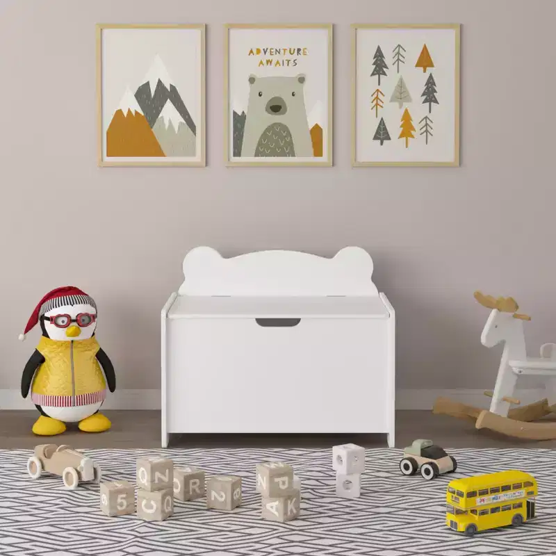 Toy Chest Storage Bench Kids Toy Box Storage Chest Footrest with with Safety Hinged Lid, White - ModernLuxe